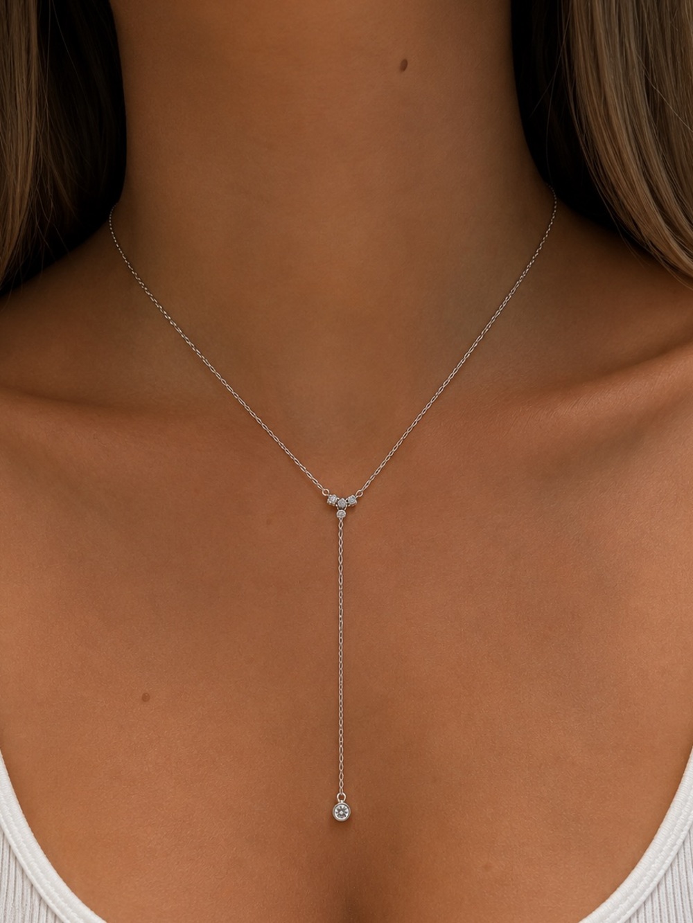White Gold-Filled Lariat / Y Necklace